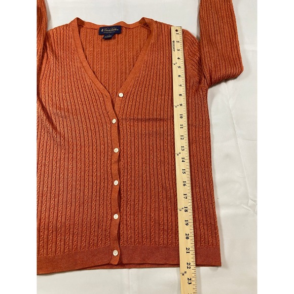 Brooks Brothers Women Silk Cashmere Cable Knit Cardigan Burnt Orange V-Neck M - Picture 5 of 8